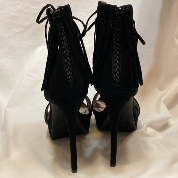 Size 5.5 Qupid Black Suede Stiletto With Fringe Cuff - Picture 5 of 16